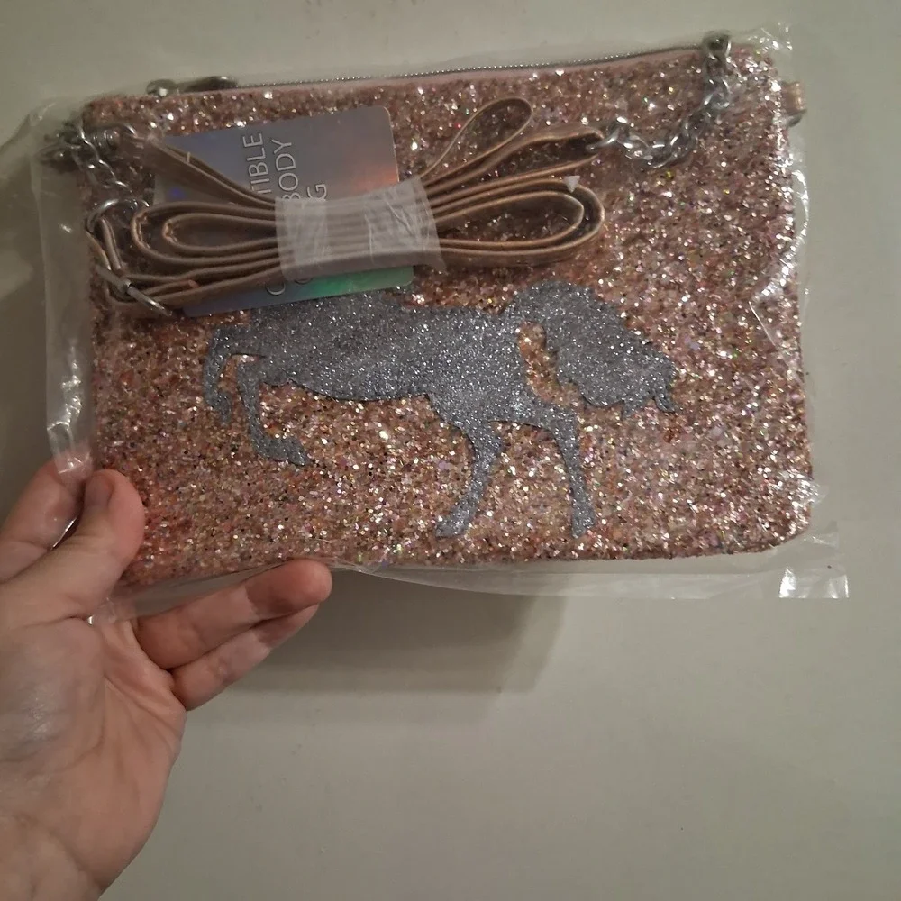 Vtg Y2K Justice Crossbody Purse Pink Silver Iridescent‎ Unicorn NWT